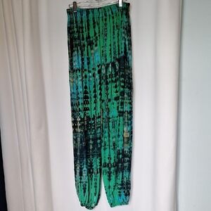 Style Park 1 Green and Black Tie-Dye Wide Leg Jogger Hippie Pants